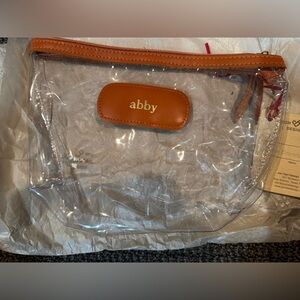 NWT Jon Hart Design Clear and Orange Women's Cosmetic / Charg Bag w Monogram